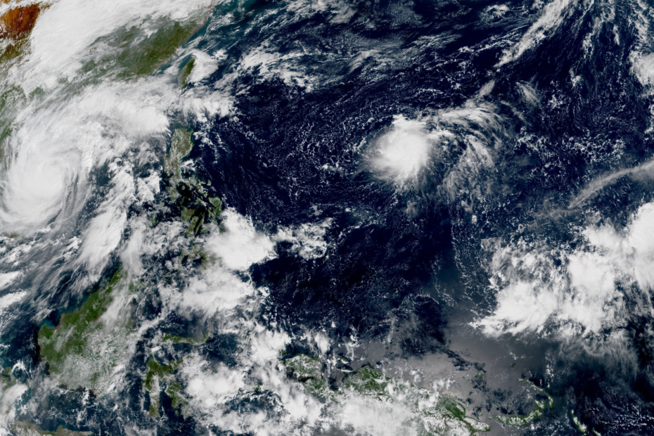 Typhoon Molave, Tropical Storm Goni, and the precursor to Tropical Storm Atsani on October 28, 2020